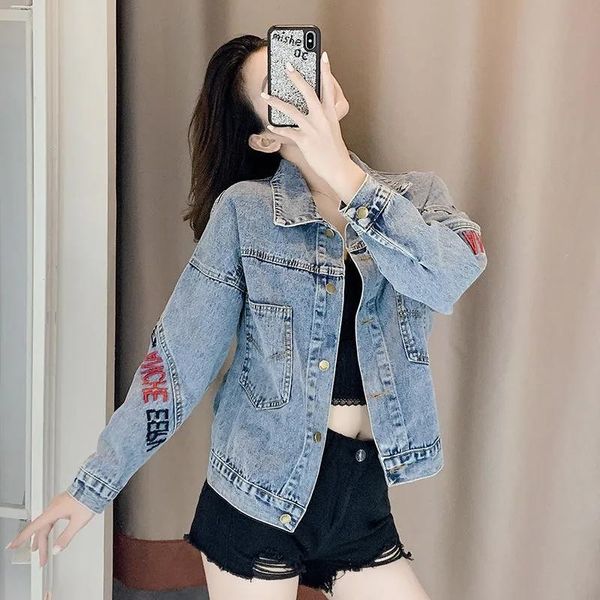 cowgirls coat female embroidered letters handsome student autumn college style simple denim jacket women's jackets, Black;brown
cowgirls coat female embroidered letters handsome student autumn college style simple denim jacket women's jackets, Black;brown