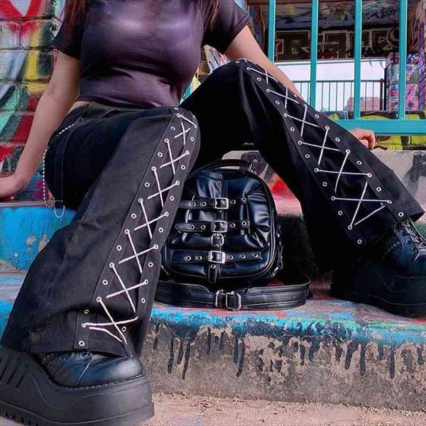 e-girl punk style eyelet pants vintage mall goth harajuku patchwork high waist flare pants gothic emo alt trousers streetwear, Black;white
e-girl punk style eyelet pants vintage mall goth harajuku patchwork high waist flare pants gothic emo alt trousers streetwear, Black;white