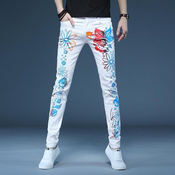 men's jeans autumn spring casual floral flower pants skinny white elastic print fashion personality trousers, Blue
men's jeans autumn spring casual floral flower pants skinny white elastic print fashion personality trousers, Blue
