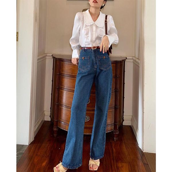women's jeans trendy brand hong kong style and fashionable temperament wide leg loose straight pants, Blue
women's jeans trendy brand hong kong style and fashionable temperament wide leg loose straight pants, Blue