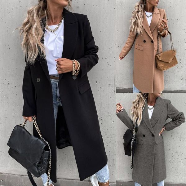 women's wool & blends elegant solid long coat women sleeve loose pocket chic stylish jacket business ladies overcoat manteau de laine, Black
women's wool & blends elegant solid long coat women sleeve loose pocket chic stylish jacket business ladies overcoat manteau de laine, Black