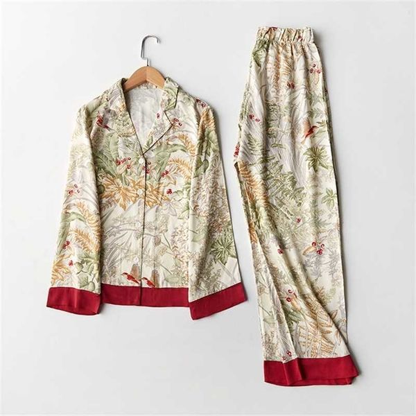 spring casual long sleeve satin pajama set green grass printing sleepwear loungewear women turn-down collar pijama mujer 211007, Black;red
spring casual long sleeve satin pajama set green grass printing sleepwear loungewear women turn-down collar pijama mujer 211007, Black;red