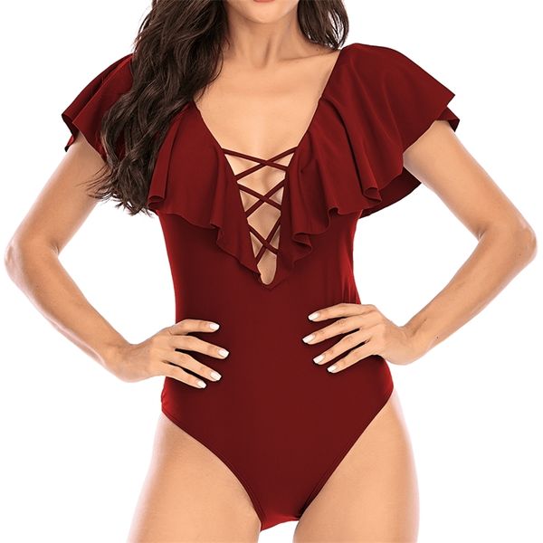 women's swimwear women ruffle swimsuit vintage deep v-neck bathing suit cross bandage bodysuit summer beachwear s, White;black
women's swimwear women ruffle swimsuit vintage deep v-neck bathing suit cross bandage bodysuit summer beachwear s, White;black