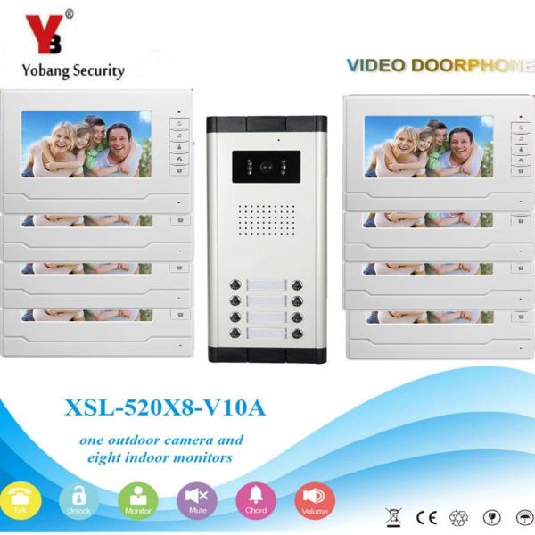 

yobangsecurity video intercom 7"inch wired door phone doorbell monitor camera system for 3-12 units apartment phones