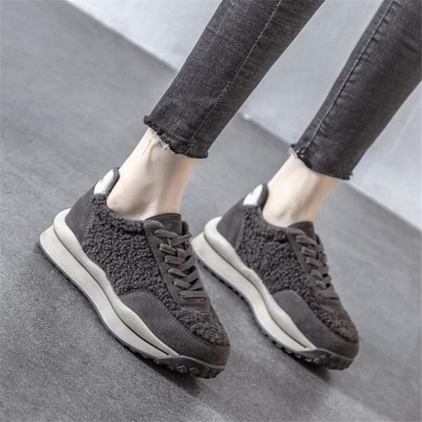 boots leather forrest gump shoes women's plush black for winter 2021 sports cotton daddy