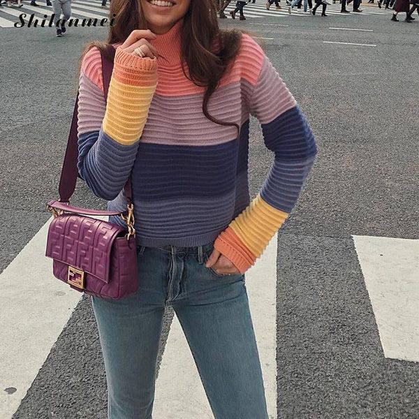 women's sweaters 2021 autumn winter sweater women harajuku turtleneck knitted pullover fashion color block casual pull femme, White;black
women's sweaters 2021 autumn winter sweater women harajuku turtleneck knitted pullover fashion color block casual pull femme, White;black