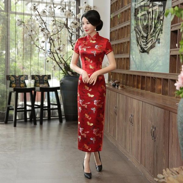 shanghai story 2021 chinese traditional clothing long qipao dress folk style faux silk cheongsam oriental 6 color ethnic, Red
shanghai story 2021 chinese traditional clothing long qipao dress folk style faux silk cheongsam oriental 6 color ethnic, Red