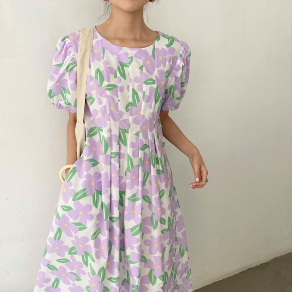 summer round collar folds long womens dress floral puff sleeve slim waist a line midi sundress, Black;gray
summer round collar folds long womens dress floral puff sleeve slim waist a line midi sundress, Black;gray