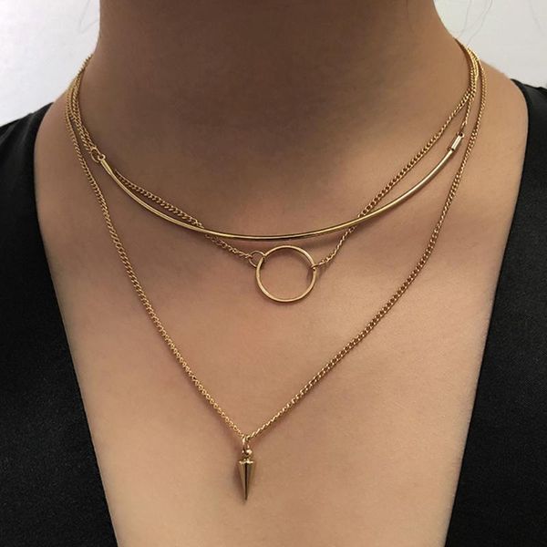 three layer link chain chokers necklaces for women vintage round charms solid geometric cone pendant necklace jewelry as gift, Golden;silver
three layer link chain chokers necklaces for women vintage round charms solid geometric cone pendant necklace jewelry as gift, Golden;silver