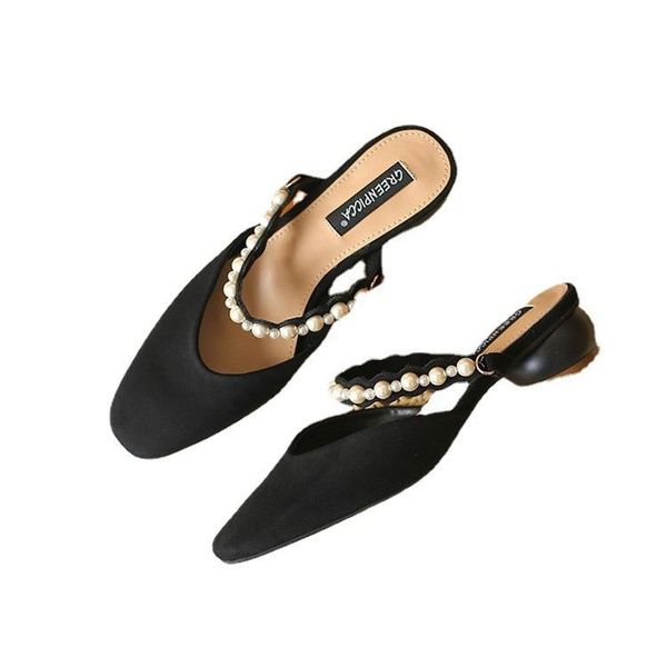 slippers pearl baotou half women summer fashion outer wear mid-heel thick heel sandals and, Black
slippers pearl baotou half women summer fashion outer wear mid-heel thick heel sandals and, Black