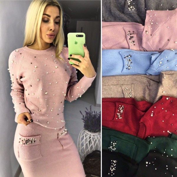 autumn winter keep warm women dress two piece sets long sleeve pearls sweater pockets skirts set knitted beading spliced suit, White
autumn winter keep warm women dress two piece sets long sleeve pearls sweater pockets skirts set knitted beading spliced suit, White