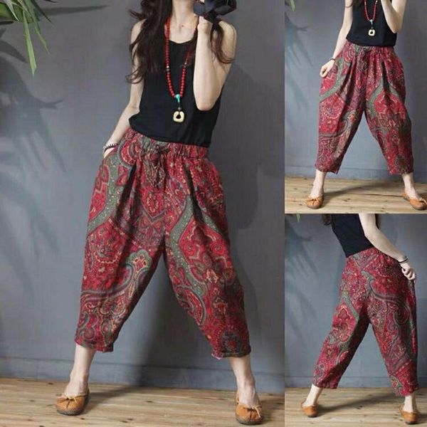 women's pants & capris 2021 summer arts style women elastic waist ankle-length loose vintage print cotton linen harem plus size m178, Black;white
women's pants & capris 2021 summer arts style women elastic waist ankle-length loose vintage print cotton linen harem plus size m178, Black;white