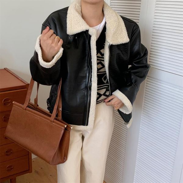 women's leather & faux alien kitty winter work wear warm women pu jackets streetwear wool 2021 ol femme all match casual loose fashion, Black
women's leather & faux alien kitty winter work wear warm women pu jackets streetwear wool 2021 ol femme all match casual loose fashion, Black