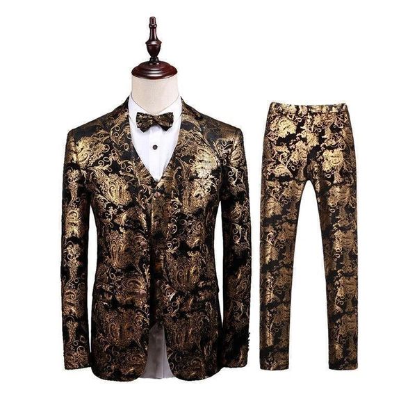 men's suits & blazers men gold pattern slim fit tuxedos for wedding floral casual suit jacket vest pants party prom dress stage costume, White;black
men's suits & blazers men gold pattern slim fit tuxedos for wedding floral casual suit jacket vest pants party prom dress stage costume, White;black