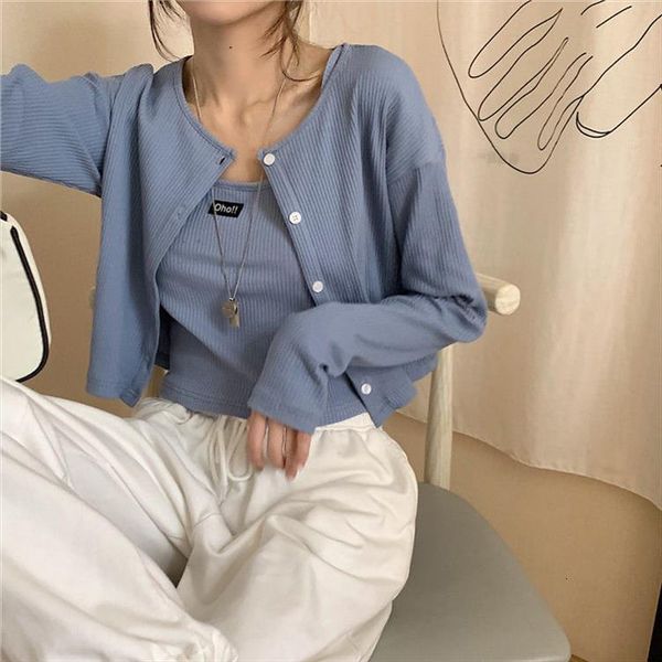 neploe 2 piece set women sweaters single breasted long sleeve cardigans o neck slim sling vest fashion summer suits, White;black
neploe 2 piece set women sweaters single breasted long sleeve cardigans o neck slim sling vest fashion summer suits, White;black