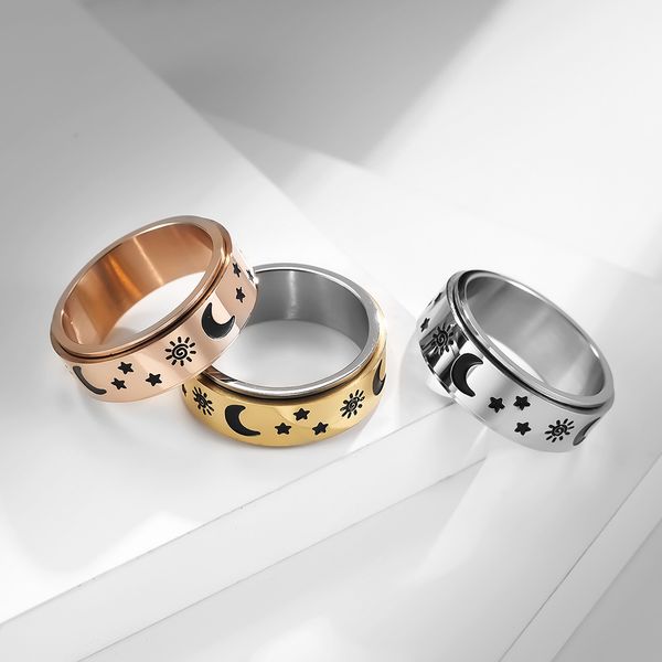 rotatable star and moon skull rotating stainless steel band ring for men black gold jewelry gift, Silver
rotatable star and moon skull rotating stainless steel band ring for men black gold jewelry gift, Silver
