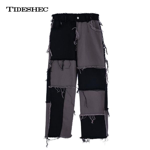 men's jeans tideshec fashion hip hop patchwork pants plaid men irregular casual high street streetwear trousers a210, Blue
men's jeans tideshec fashion hip hop patchwork pants plaid men irregular casual high street streetwear trousers a210, Blue