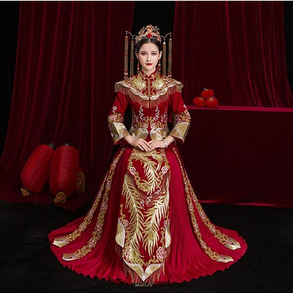 exquisite embroidery phoenix chinese traditional bride wedding dress female dragon gown slim cheongsam evening ethnic clothing, Red
exquisite embroidery phoenix chinese traditional bride wedding dress female dragon gown slim cheongsam evening ethnic clothing, Red