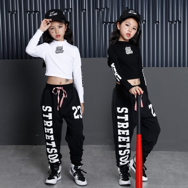 2022 girls jazz dance costume childrens street dance loose navel bare child street dance set, White;black
2022 girls jazz dance costume childrens street dance loose navel bare child street dance set, White;black