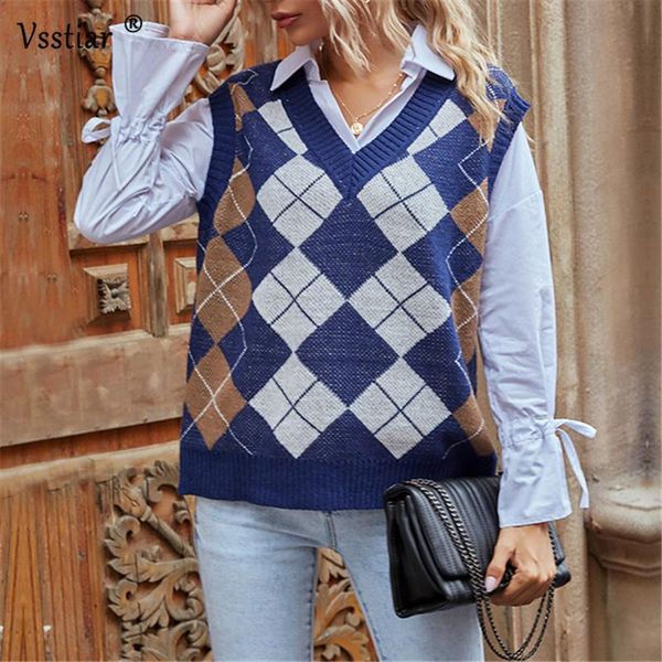 women's vests plaid knitted vest sweaters women 2021 autumn winter blue v neck casual tank jumper pullovers korean loose sweater, Black;white
women's vests plaid knitted vest sweaters women 2021 autumn winter blue v neck casual tank jumper pullovers korean loose sweater, Black;white