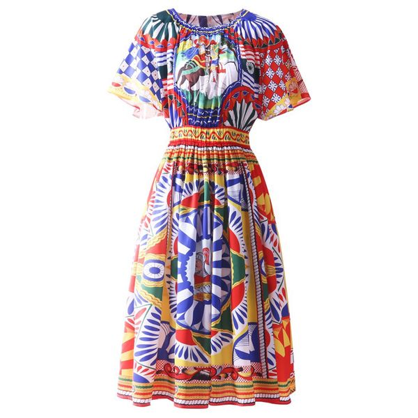 women's runway dresses o neck short sleeves vintage printed elastic waist elegant designer dress vestidos, Black
women's runway dresses o neck short sleeves vintage printed elastic waist elegant designer dress vestidos, Black