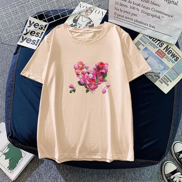 women's t-shirt flower heart print t-shirts round neck oversized kawaii short-sleeved summer printed y2k ropa mujer, White
women's t-shirt flower heart print t-shirts round neck oversized kawaii short-sleeved summer printed y2k ropa mujer, White