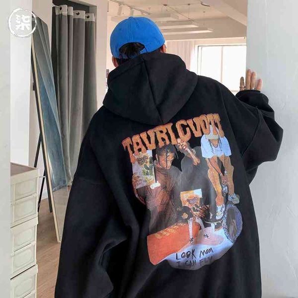 american sweater men's spring and autumn hooded tide brand loose hiphop oversize high street coat, Black
american sweater men's spring and autumn hooded tide brand loose hiphop oversize high street coat, Black