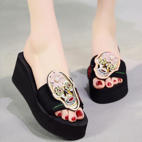 summer woman shoes platform beaded flowers slippers beach flip flops for women denim ladies sandals b196, Black
summer woman shoes platform beaded flowers slippers beach flip flops for women denim ladies sandals b196, Black