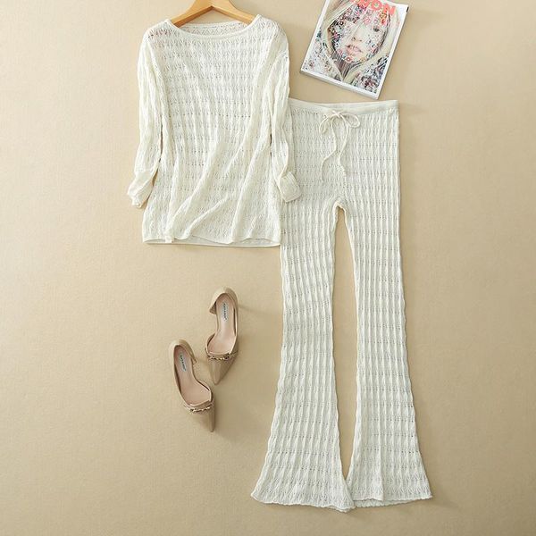 two piece dress knitted suits women pieces set 100% cashmere hollow out design slash neck full length pants elegant style 2021, White
two piece dress knitted suits women pieces set 100% cashmere hollow out design slash neck full length pants elegant style 2021, White
