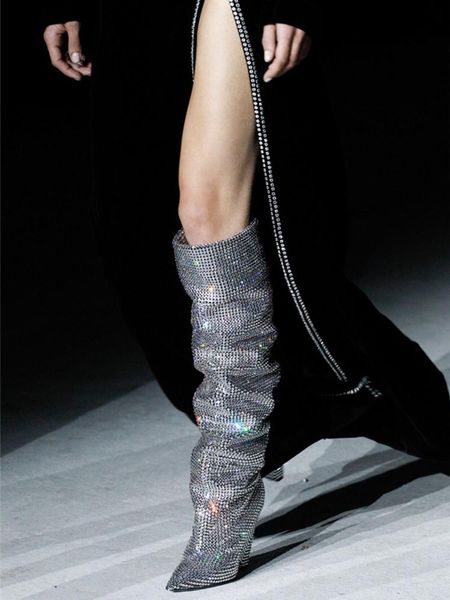 boots fashion women pointed toe silver bling slip-on over knee crystal spike heel pleated rhinestone long, Black
boots fashion women pointed toe silver bling slip-on over knee crystal spike heel pleated rhinestone long, Black