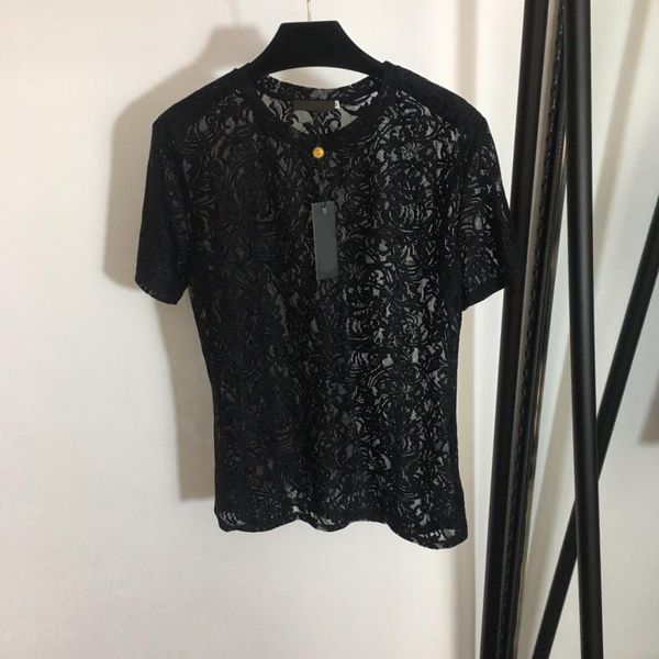 women's t-shirt lace perspective slim black rose red flower women casual short sleeve fashion brand design clothes, White
women's t-shirt lace perspective slim black rose red flower women casual short sleeve fashion brand design clothes, White