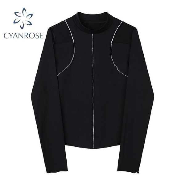 women's t-shirt 2021 spring black skinny for ladies stitched design high street fashion t shirt stand collar chic long sleeve ins tide, White
women's t-shirt 2021 spring black skinny for ladies stitched design high street fashion t shirt stand collar chic long sleeve ins tide, White