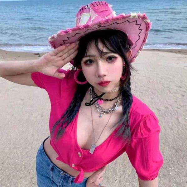wide brim hats western style summer pink cowboy for women frayed edges beach visor sun hat cool cowgirl men holiday party cap, Blue;gray
wide brim hats western style summer pink cowboy for women frayed edges beach visor sun hat cool cowgirl men holiday party cap, Blue;gray