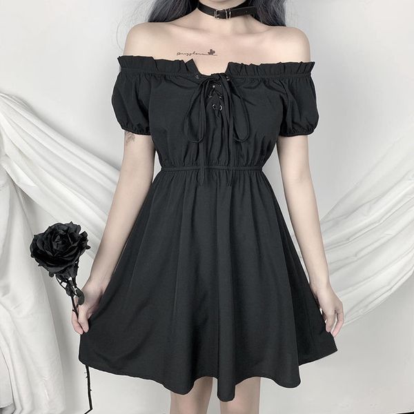 casual dresses summer short-sleeved princess dress one-shoulder retro temperament little black fashion trend lace waist was thin y, Black;gray
casual dresses summer short-sleeved princess dress one-shoulder retro temperament little black fashion trend lace waist was thin y, Black;gray