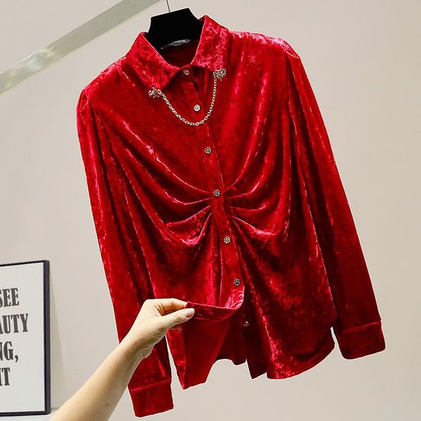 women's blouses & shirts trendy black shirt mental chains single breasted fashion ladies women red pleuche blouse, White
women's blouses & shirts trendy black shirt mental chains single breasted fashion ladies women red pleuche blouse, White