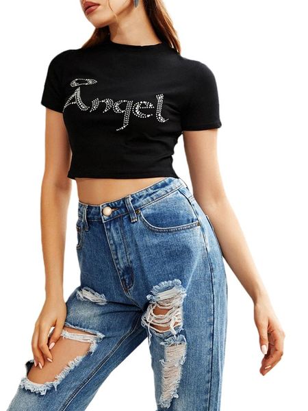women's t-shirt women slim crop summer casual ladies adults letter pattern short sleeve round neck t-shirts streetwear fashion tees, White
women's t-shirt women slim crop summer casual ladies adults letter pattern short sleeve round neck t-shirts streetwear fashion tees, White
