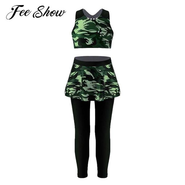 yoga outfit 2pcs kids girls camouflage print sport suit set halter neck crop and pants with skirt hem for gym dance workout
yoga outfit 2pcs kids girls camouflage print sport suit set halter neck crop and pants with skirt hem for gym dance workout