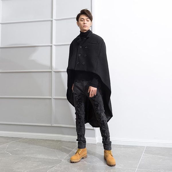 men's wool & blends woollen coats fall and winter double-breasted tuxedos short at the front long back over knee shawl trend, Black
men's wool & blends woollen coats fall and winter double-breasted tuxedos short at the front long back over knee shawl trend, Black