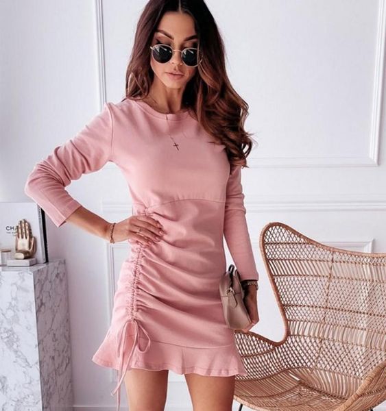 casual dresses autumn fashion o-neck dress women's simple ruffled drawstring long sleeve, Black;gray
casual dresses autumn fashion o-neck dress women's simple ruffled drawstring long sleeve, Black;gray