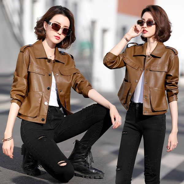 women's jackets wear haining leather clothes 2021 spring and autumn locomotive jacket slim fit short coat fashion, Black;brown
women's jackets wear haining leather clothes 2021 spring and autumn locomotive jacket slim fit short coat fashion, Black;brown