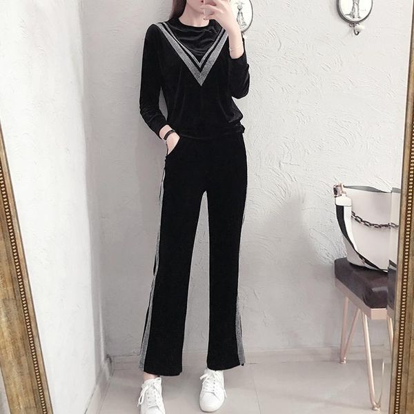 women's two piece pants 2 outfits for women 2021 autumn gold velvet pullover long sleeve + loose trousers set and, White
women's two piece pants 2 outfits for women 2021 autumn gold velvet pullover long sleeve + loose trousers set and, White