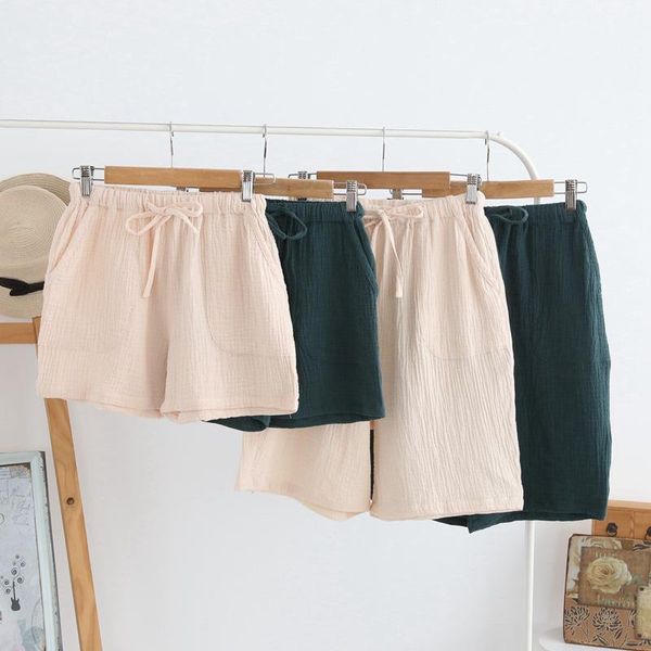 men's sleepwear spring and summer style 100% cotton crepe shorts casual couple pajamas men women solid color home pants, Black;brown
men's sleepwear spring and summer style 100% cotton crepe shorts casual couple pajamas men women solid color home pants, Black;brown