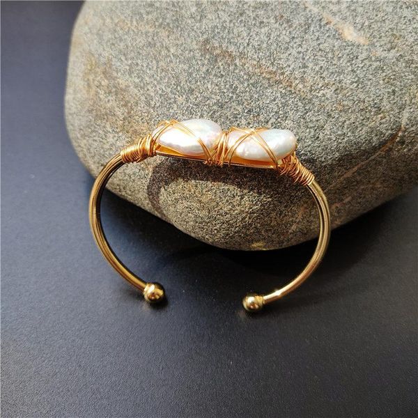 bangle fuwo natural pearl wire wrapped gold irregular bracelet women fashion charm jewelry wholesale br526, Black 
bangle fuwo natural pearl wire wrapped gold irregular bracelet women fashion charm jewelry wholesale br526, Black