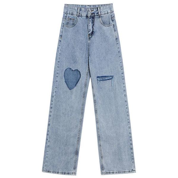 hole salt jeans women's 2021 summer korean high waisted daddy pants loose and thin straight, Blue
hole salt jeans women's 2021 summer korean high waisted daddy pants loose and thin straight, Blue