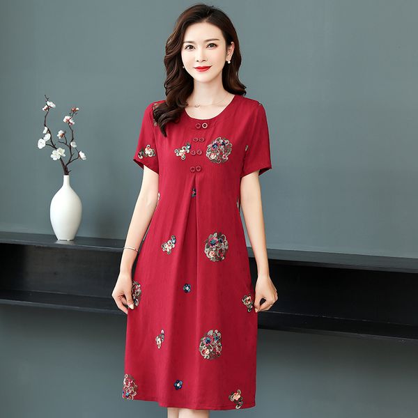 wholesale fashion dress short-sleeved loose fit cotton silk embroidered women's middle-aged mother mid-length jacquard slim skirt, Black;gray
wholesale fashion dress short-sleeved loose fit cotton silk embroidered women's middle-aged mother mid-length jacquard slim skirt, Black;gray