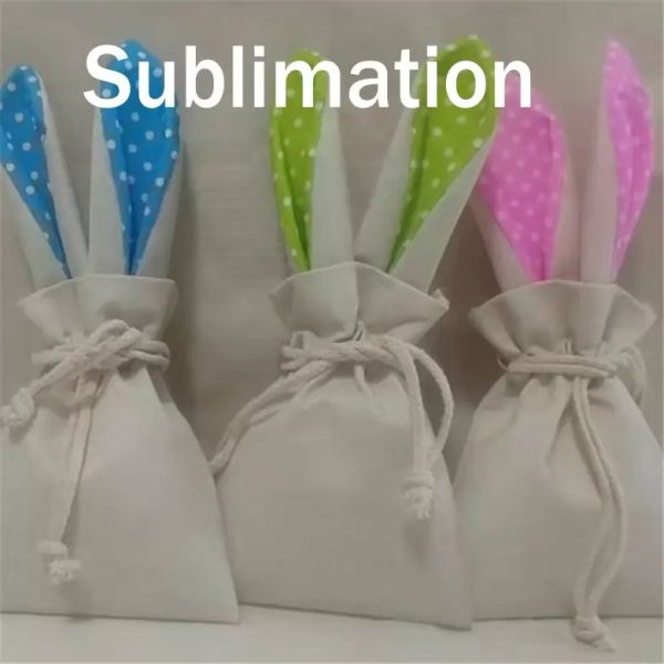Easter Sublimation Rabbit Egg Sack Small Kids Personalized Easter Gift Candy Bag With String Home Festival Supplies FY5089