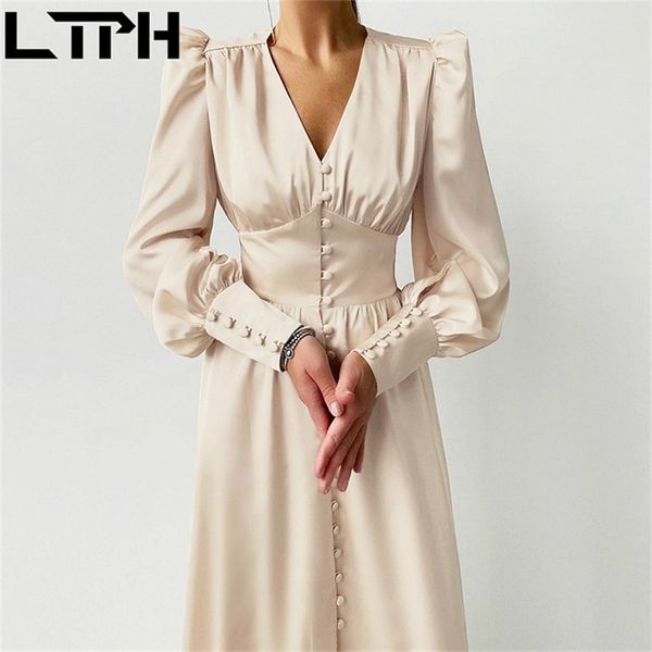 ltph fashion satin women dress v-neck single breasted lantern sleeve high waist slim elegant long dresses spring autumn 210423, Tan;black
ltph fashion satin women dress v-neck single breasted lantern sleeve high waist slim elegant long dresses spring autumn 210423, Tan;black