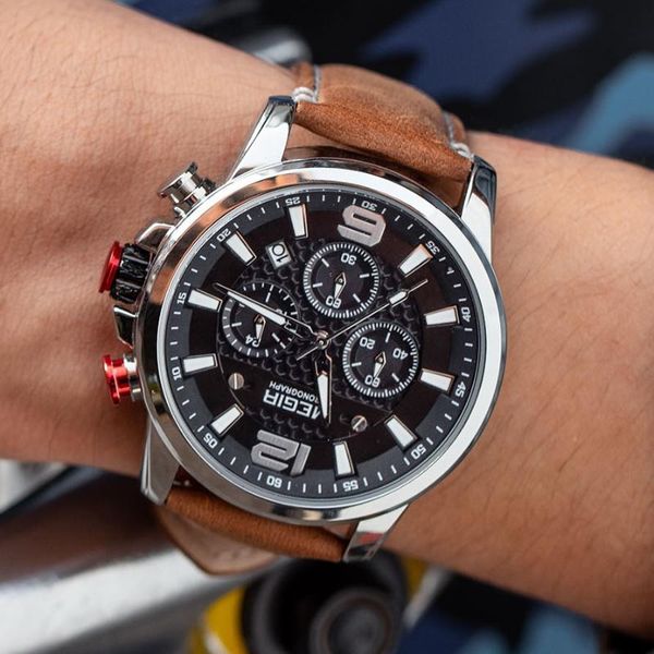 official quartz men watches fashion genuine leather chronograph watch clock for gentle male students reloj hombre 2156 wristwatches, Slivery;brown
official quartz men watches fashion genuine leather chronograph watch clock for gentle male students reloj hombre 2156 wristwatches, Slivery;brown