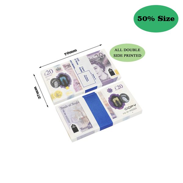 

50% size party Replica US Fake money kids play toy or family game paper copy uk banknote 100pcs pack Practice counting Movie prop pounds