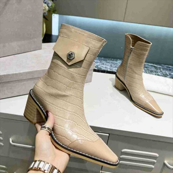 designer boots pointed toe women thick heel ankle booties zipper female shoes, Black